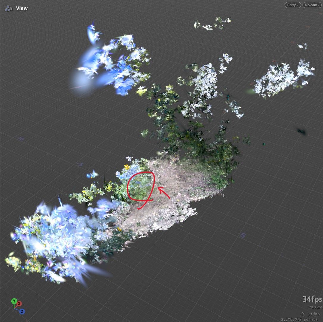 Raw Gaussian splats imported into Houdini